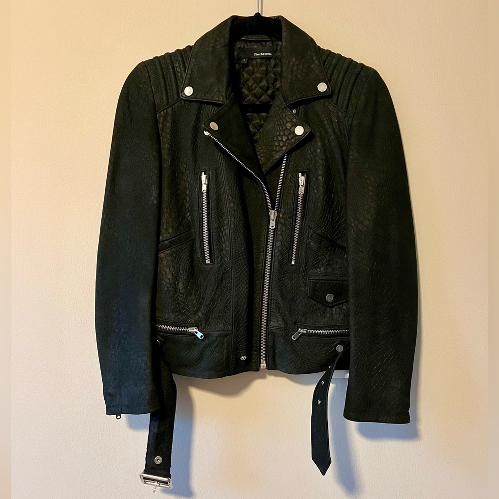 The Kooples crocodile print lambskin leather moto jacket